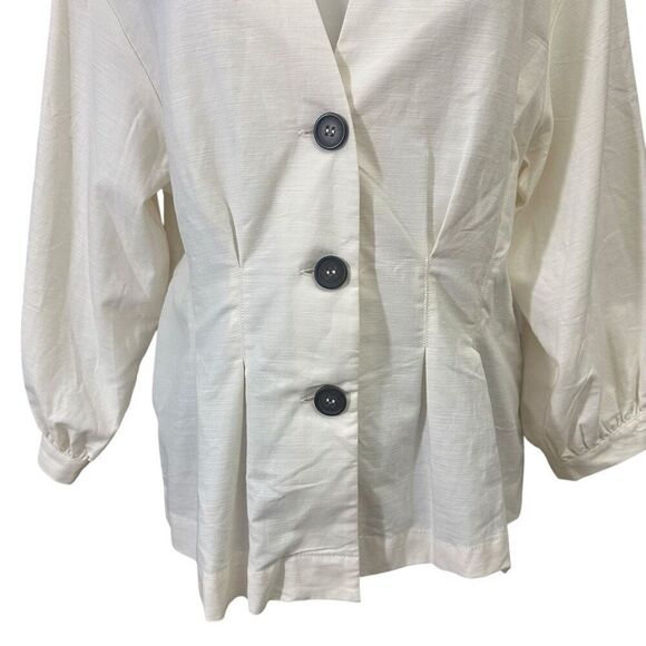 Free People Classic Chic Buttoned Collar Cream Top Cinched waist sz L Slimming - Picture 3 of 9